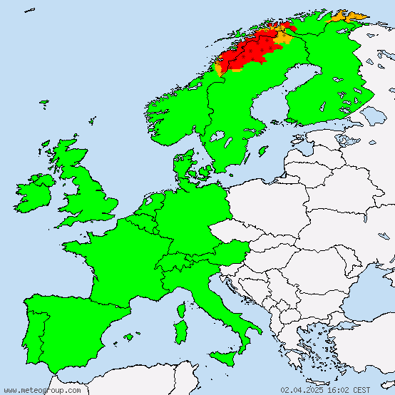 Europe - Warnings for heavy snow