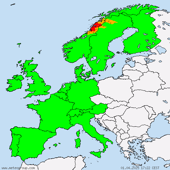 Europa - Waarschuwingen voor zware regenval