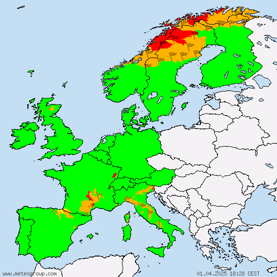 Europa - Alle Warnungen vor Sturm/Orkan