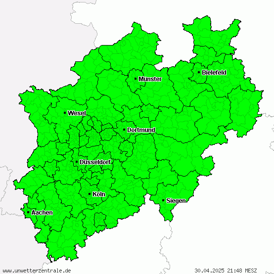 Aktuelle Unwetterwarnungen für NRW