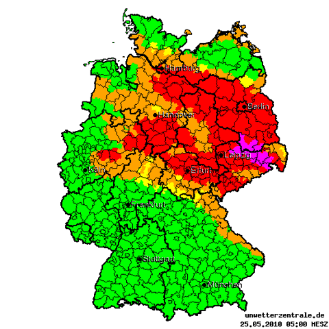 Karte der Unwetterzentrale mit allen am 24.05.2010 ausgegebenen Warnungen