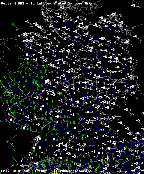 Lufttemperaturen und Windrichtungen