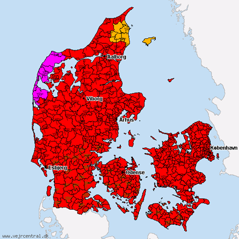 Beispiel einer Warnkarte der Unwetterzentrale Dänemark