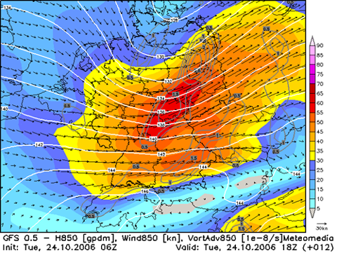 850 hPa Mittelwindvorhersage