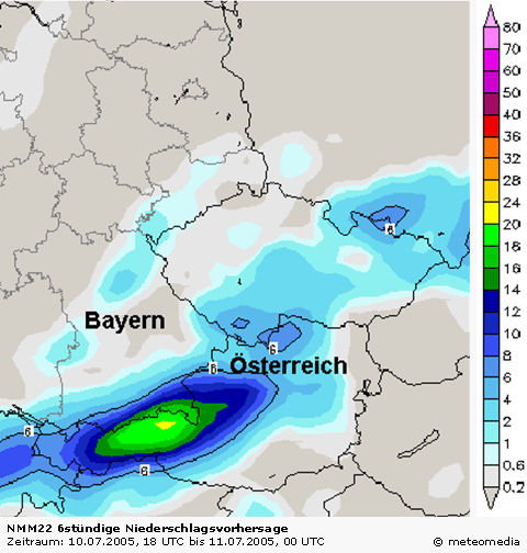 6stündige Niederschlagsmengenvorhersage