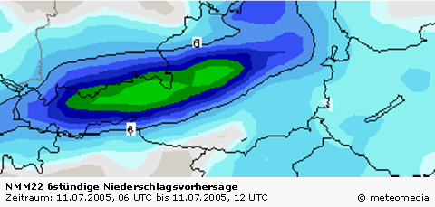 6stündige Niederschlagsmengenvorhersage