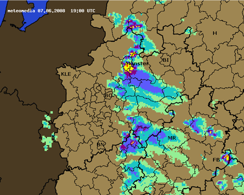 Niederschlagsradarbild Nordrhein-Westfalen