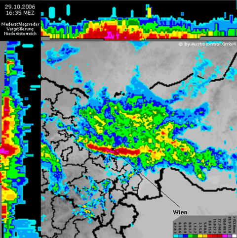 Niederschlagsradarbild von Niederösterreich (Austrocontrol GmbH)