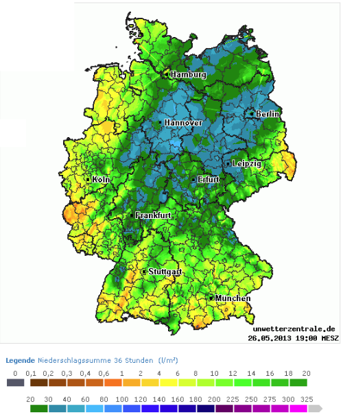 Niederschlagssummenkarte Login-Bereich Unwetterzentrale, 24stündige Summen