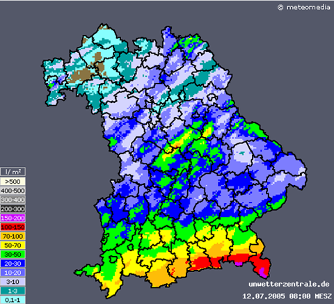 48stündige Niederschlagssummenkarte Bayern