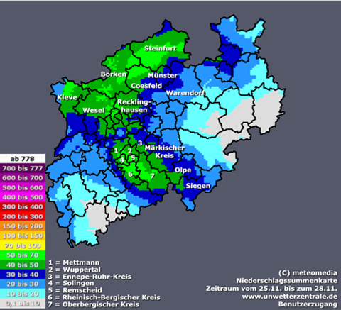 MeteoGroup Niederschlagssummenkarte