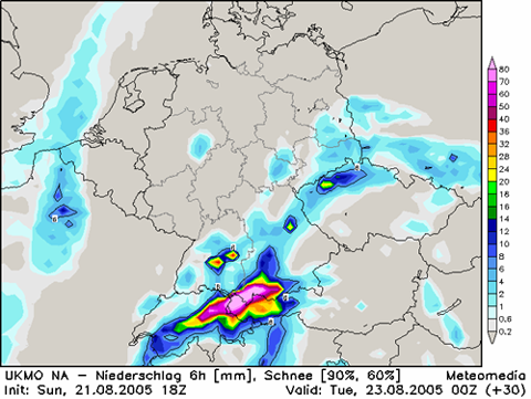 6stündige Niederschlagsmengen-Vorhersage
