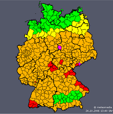 Warnkarte der MeteoGroup Unwetterzentrale