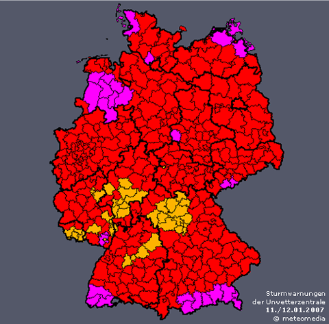 Warnkarte der Unwetterzentrale