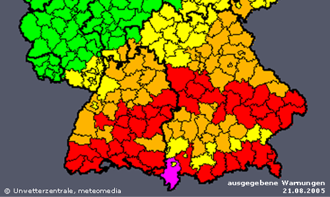 ausgegebene Warnungen der Unwetterzentrale