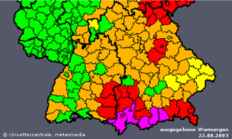 ausgegebene Warnungen der Unwetterzentrale