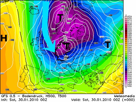 Großwetterlage in Europa am 30.01.2010