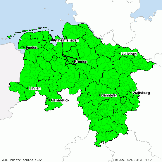 Aktuelle Unwetterwarnungen für Niedersachsen