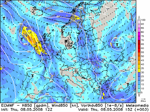 Höhenkarte des 850 hPa-Niveaus