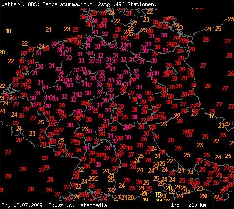 Höchsttemperaturen am 03.07.2009