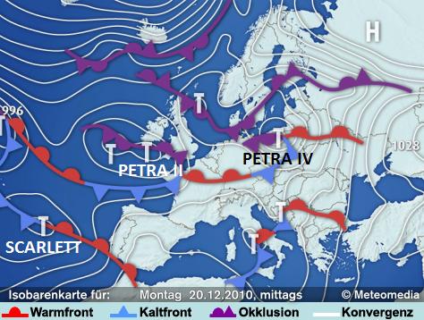 Isobarenkarte mit PETRA II und IV am Montag, den 20.12.2010