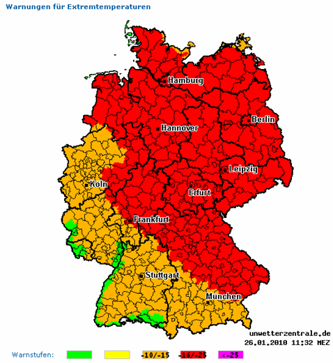 Warnungen für Extremtemperaturen