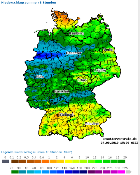 Niederschlagssummenkarte Deutschland (Benutzerzugang Unwetterzentrale)