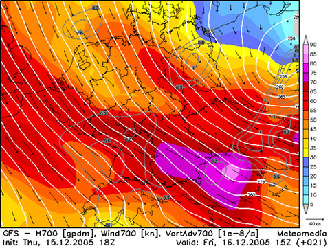 Windfeldvorhersage fürs 700 hPa-Niveau