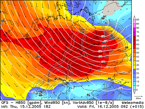 Windfeldvorhersage fürs 850 hPa-Niveau