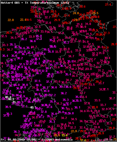 Rekordhitze am 08.08.2003 in Mitteleuropa