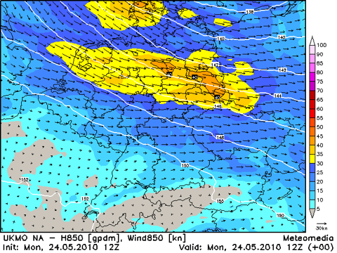 Wind in ca. 1500 Meter Höhe am 24.05.2010, 14 Uhr MESZ