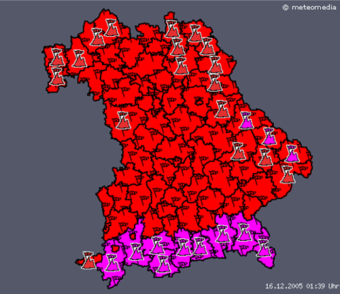 Warnkarte der Unwetterzentrale für Bayern (Sturm/Orkan)