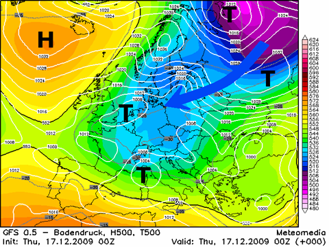 Großwetterlage in Europa am 17.12.2009 um 01 Uhr MEZ